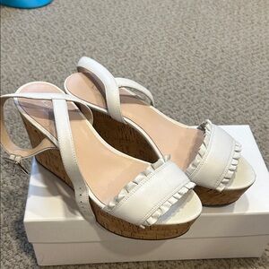 Kate Spade White Wedge Sandals with Cork Heel